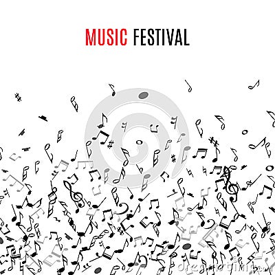 Abstract musical frame and border with black notes on white background. Vector Illustration