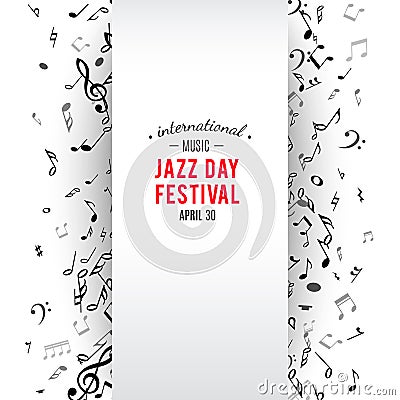 Abstract musical frame and border with black notes on white background. Vector Illustration