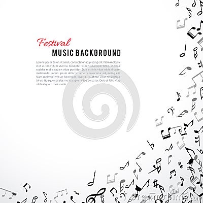 Abstract musical frame and border with black notes on white background. Vector Illustration