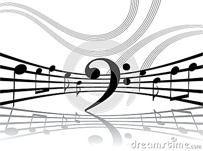 Abstract musical lines with notes Vector Illustration