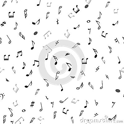 Abstract musical seamless pattern with black notes on white background. Vector Illustration