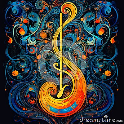 Abstract musical sound note graphic illustration on blackboard Cartoon Illustration