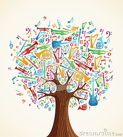 Abstract musical tree made with instruments Vector Illustration