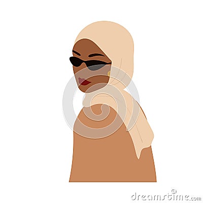 Abstract muslim woman in hijab. Faceless female portrait in sunglasses. Minimalist vector illustration in flat style Vector Illustration