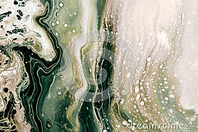 Abstract muted green bubbles and waves. Acrylic Fluid Art. Art Deco marbling background or texture Stock Photo