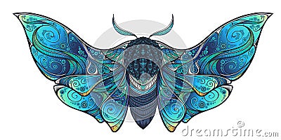 Abstract mystical Moth in psychedelic design. Vector illustration. Vector Illustration