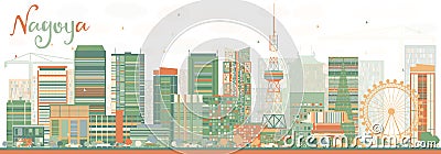 Abstract Nagoya Skyline with Color Buildings. Stock Photo
