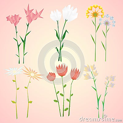 Abstract Natural Spring Flowers Collection Vector Illustration