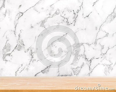 Abstract Natural wood table texture on white luxurious marble background : Top view of plank wood for graphic stand Stock Photo