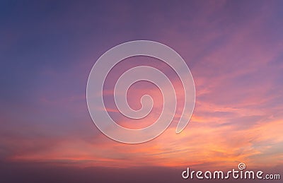 Abstract nature background. Dramatic blue sky with orange colorful sunset clouds in twilight time Stock Photo