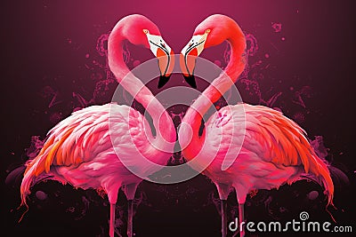 Two flamingo birds making heart shape with necks Cartoon Illustration