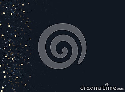 Abstract navy blue blurred background with bokeh and gold glitte Vector Illustration