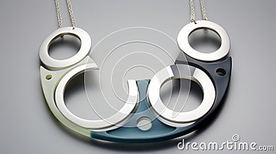 Geometric Circle Necklace In Grey, Blue, Black, And White Stock Photo