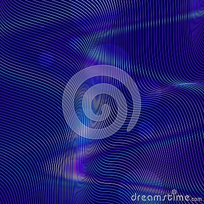 Abstract Neon Blue and Pink Holographic Colored Line Waves, Dark Blue Background Stock Photo