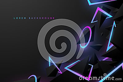 Abstract neon color shapes with black triangles background Cartoon Illustration