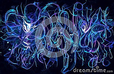 Abstract neon curves and lines- Abstract colorful digitally painted artwork Stock Photo