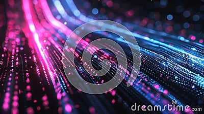 Abstract Neon Data Stream Background, Generative AI Stock Photo