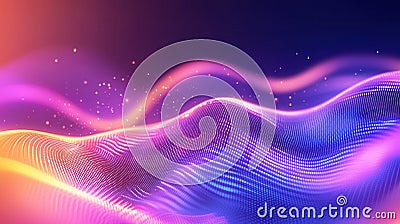 Abstract neon digital wave dynamic with glowing particles creating a futuristic and background visual effect Stock Photo