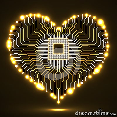 Abstract neon electronic circuit board in shape of heart Vector Illustration