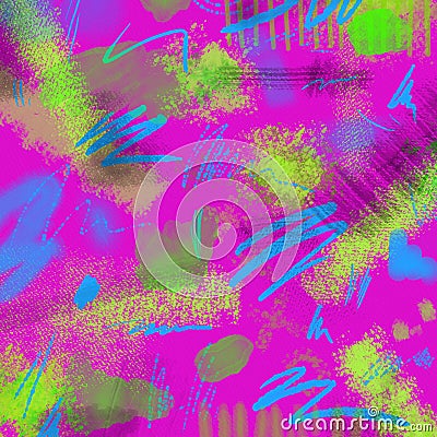 Abstract Neon geometrical 80s and 90s hand draw glamour pattern with neons colors. Neon Watercolor brush paint glam Stock Photo