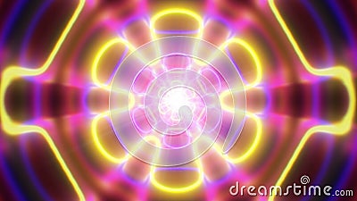 Abstract Neon Glow Laser Flower Petal Shape Endless Tunnel Reflection - Abstract Background Texture Stock Photo