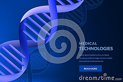 Neon glowing 3d DNA background. Vector illustration. Medical technology, biotechnology, science research concept Vector Illustration