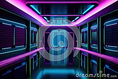 Abstract neon light corridor background. 3D render Stock Photo