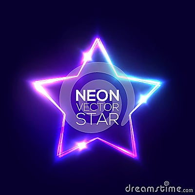 Abstract Neon Star Electric Frame Night Club Sign. Vector Illustration