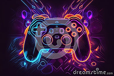 abstract neon video game controller for cyber gaming. generative AI Stock Photo
