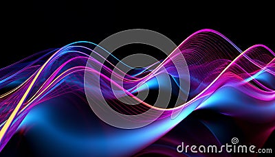 Abstract neon wave pattern creates vibrant futuristic backdrop generated by AI Stock Photo