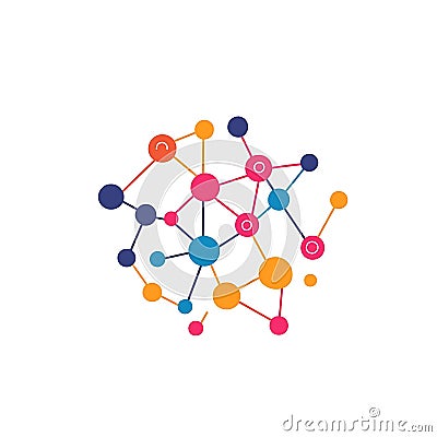 Abstract Network Connection Colorful Nodes and Lines Cartoon Illustration