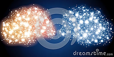 Abstract Network Connection Two Brains Communicating Digital Synapses Data Flow Neural Network Stock Photo