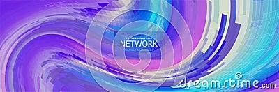 Abstract network futuristic background in purple color. Vector modern cover with colorful lines and wire. Wave digital Vector Illustration