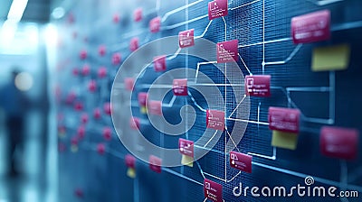 Abstract network graphic showing interconnected data nodes. A visual metaphor for complex systems, global connectivity, big data Stock Photo