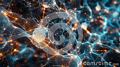 Abstract Neural Network Visualization with Sparkling Nodes and Connections Stock Photo