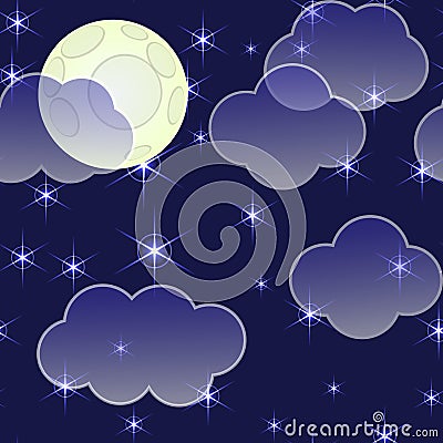 Abstract night background with clouds and stars Vector Illustration