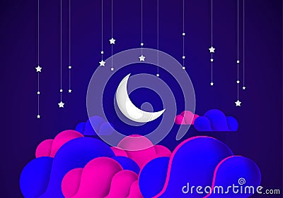 Abstract night background moon, sky, stars, colorful clouds vector illustration Vector Illustration