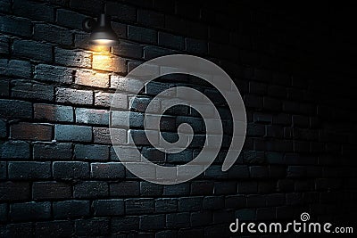 Abstract night lighting casts a captivating glow on a dark brick wall Stock Photo