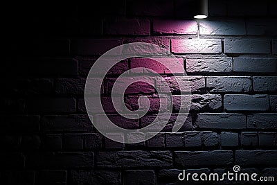 Abstract night lighting casts a captivating glow on a dark brick wall Stock Photo