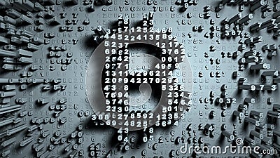 Abstract numbers Random motion in the form of coins bitcoin Stock Photo