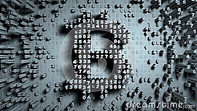 Abstract numbers Random motion in the form of coins bitcoin Stock Photo