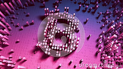 Abstract numbers Random motion in the form of coins bitcoin Stock Photo