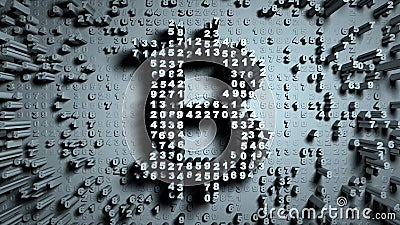 Abstract numbers Random motion in the form of coins bitcoin Stock Photo