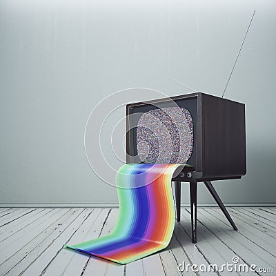 Obsolete TV with rainbow tongue Stock Photo