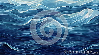 Abstract Ocean Waves Pattern, Fluid Blue and White Layers Creating a Dynamic and Serene Design. Generative AI Stock Photo