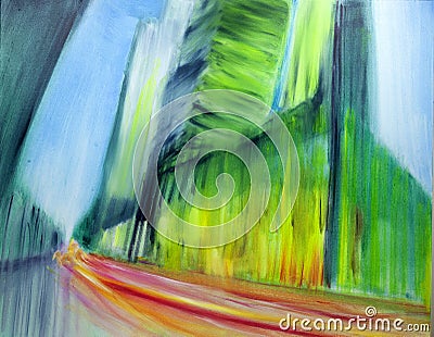 Abstract oil modern contemporary urban cityscape painting Stock Photo