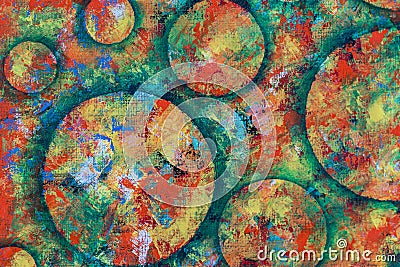 Abstract oil painted texture with circles and green and orange warm colors Stock Photo