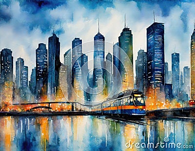 Abstract Oil Painting of Cityscape Canvas Brush Stock Photo