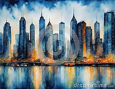 Abstract Oil Painting of Cityscape Canvas Brush Stock Photo