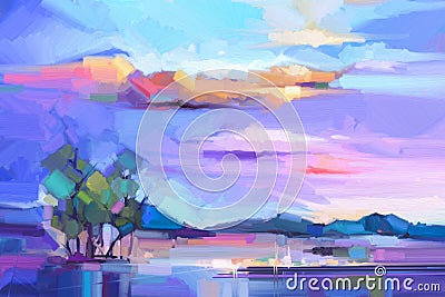 Abstract oil painting landscape background. Stock Photo